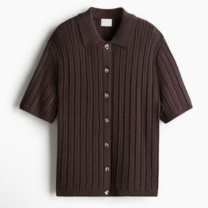 H&M Women's Dark brown Crochet-Look short sleeve Cardigan size small NWT